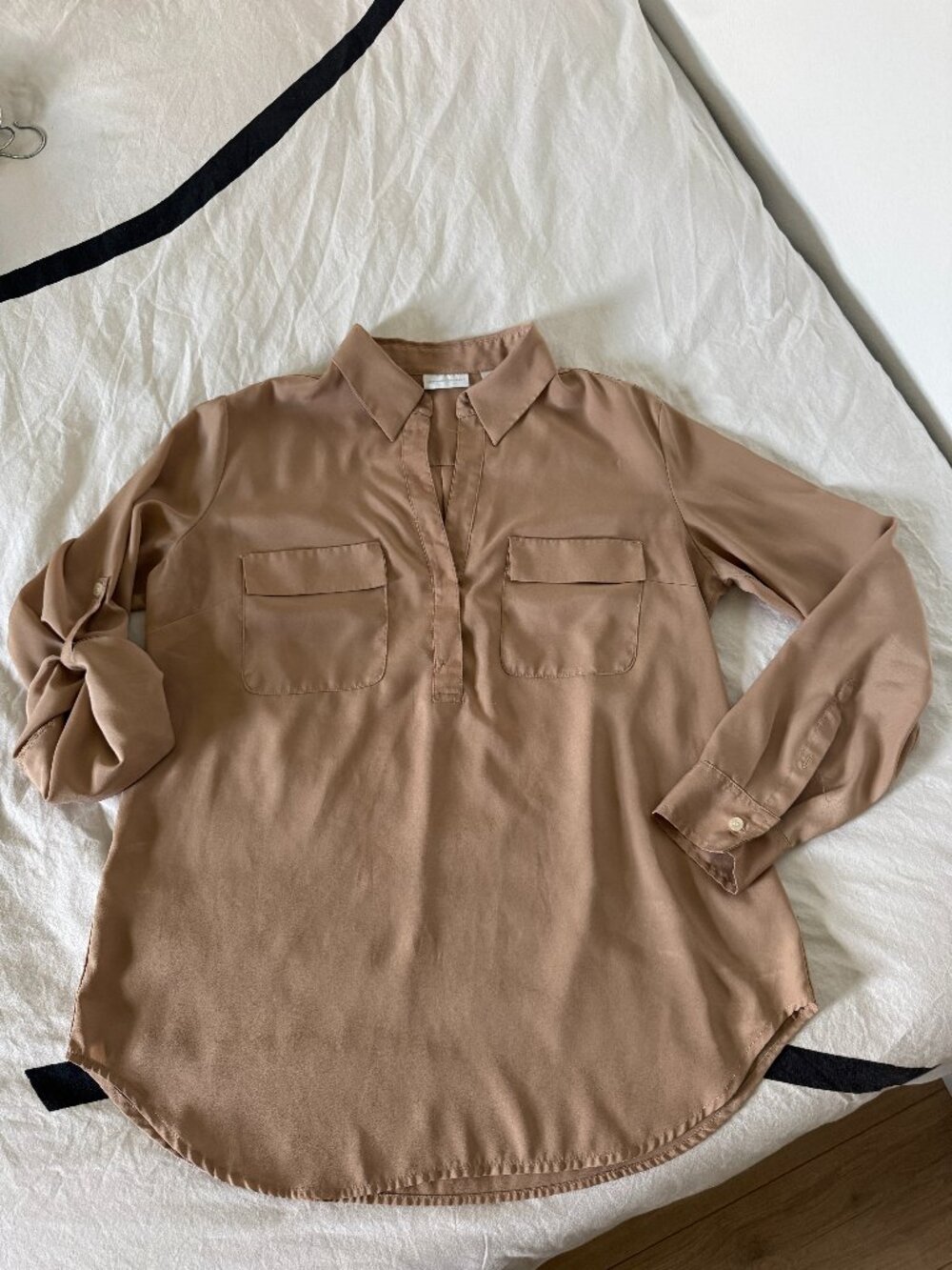 New York & Co. Tan Popover Utility Blouse Sz L